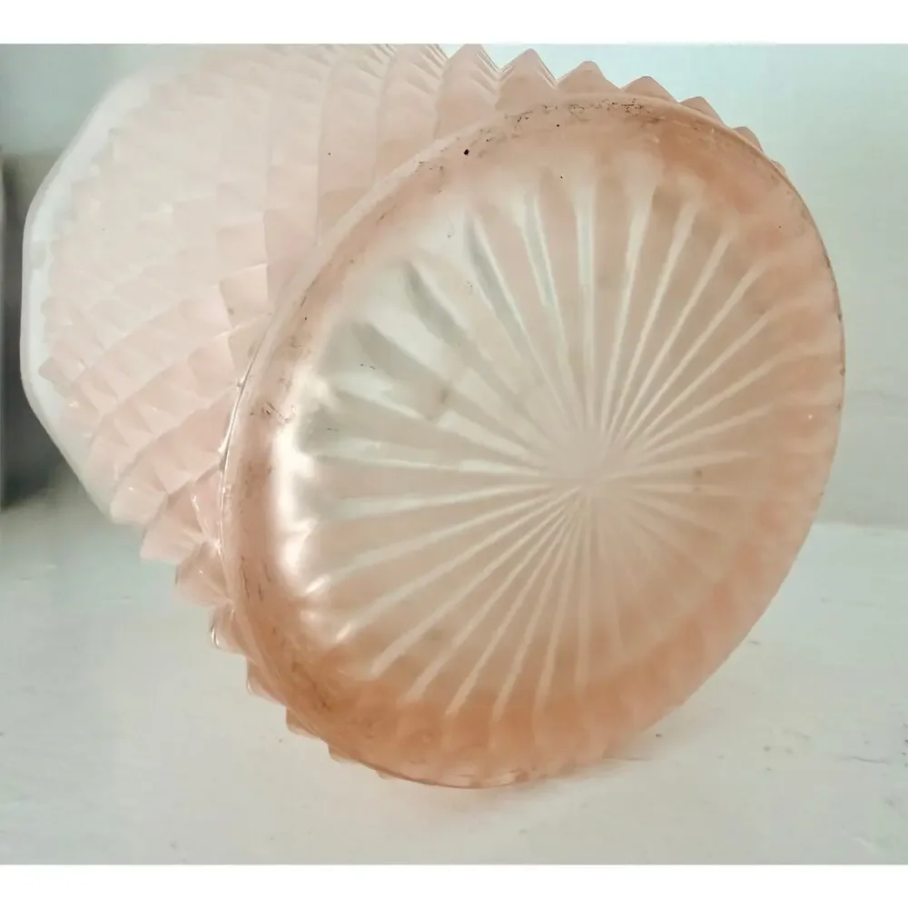 Indiana Glass Pink Satin Diamond Point Jardiniere Planter Frosted Vase Vintage